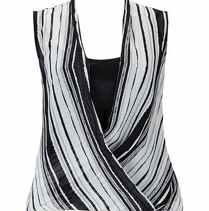 Bhs Black And White Stripe Wrap Top, black/white