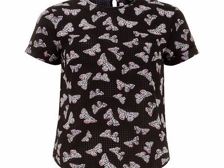 Bhs Black Butterfly Seersucker Tee, black 19121088513