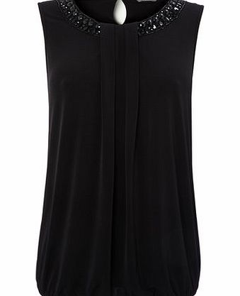 Bhs Black Embroidered Neck Print Top, black 9022358513
