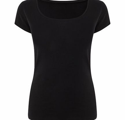 Bhs Black Short Sleeve Scoop Neck Top, black