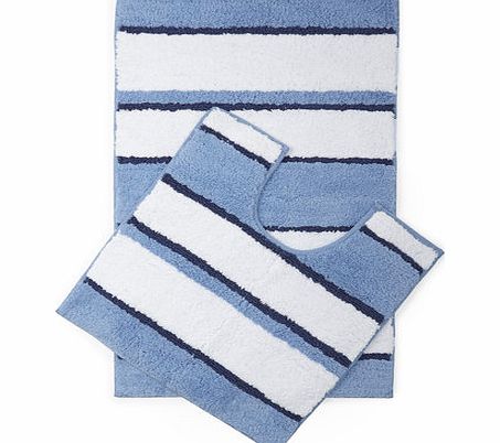 Blue Brooklyn stripe bath mats, blue multi