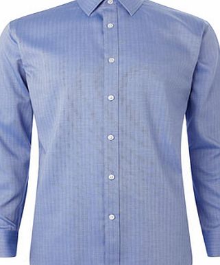 Bhs Blue Herringbone Cotton Regular Fit Long Sleeve