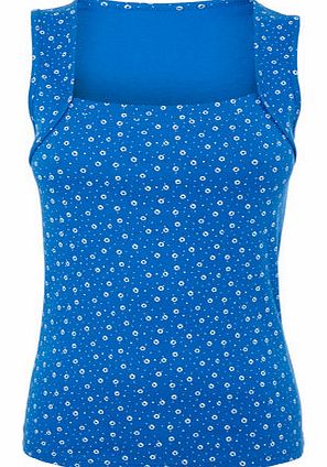 Bhs Blue Printed Square Neck Vest, white/blue