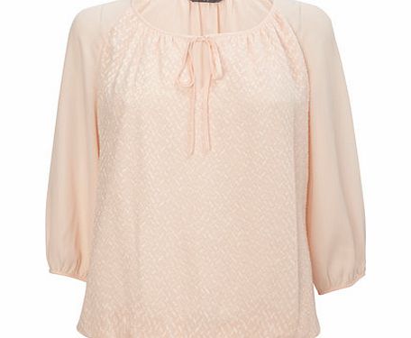 Bhs Blush Pink Tie Front Dobby Blouse, blushed pink