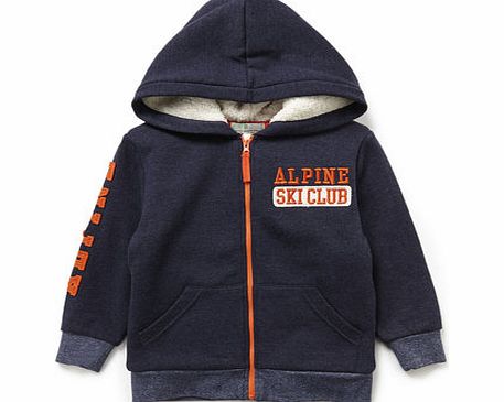 Boys Borg Lined Hooded Zip Through Top, navy