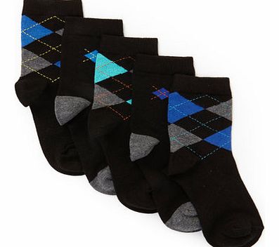 Boys Boys 5 Pack Black Argyle Socks, black/multi
