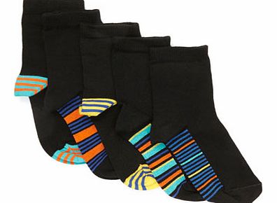 Boys Boys 5 Pack Black Stripe Sole Design Socks,