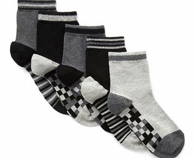Boys Boys 5 Pack Grey Check Sole Socks, grey