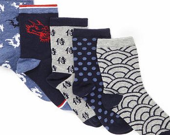 Bhs Boys Boys 5 Pack Samurai Socks, blue multi
