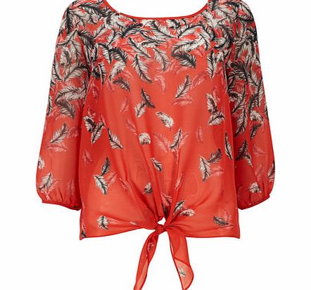Bhs Coral Feather Tie Hem Blouse, coral 12029003641