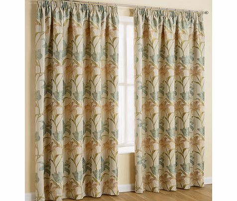 Duck egg floral tapestry pencil pleat curtains,