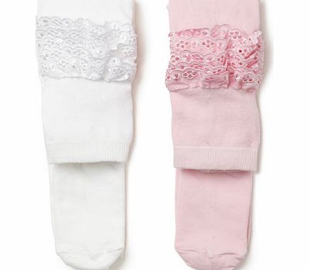 Bhs Girls 2 Pack Baby Frilly Tights, pink/white