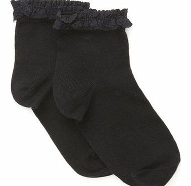 Bhs Girls 2 Pack Black Lace Trim Ankle Socks, black