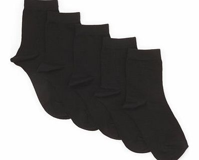 Bhs Girls Girls 5 Pack Black Ankle Socks, black