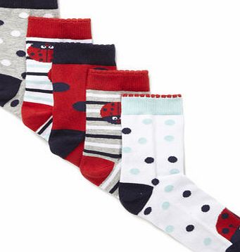 Bhs Girls Girls 5 Pack Ladybird Design Socks, reds