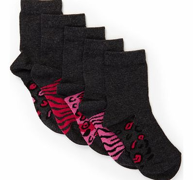 Bhs Girls Girls 5 Pack Multi Animal Sole Socks,