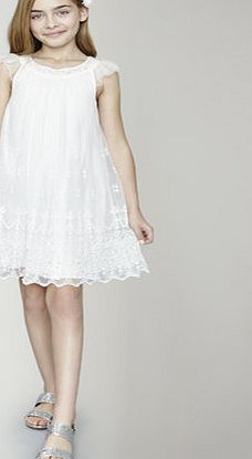 Bhs Girls Ivory Jewelled Embroidered Dress, ivory