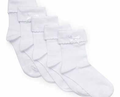 Bhs Girls White 5 Pack Turn Over Top Ankle Socks