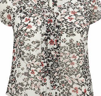 Bhs Ivory Floral Pleat Detail Blouse, ivory print