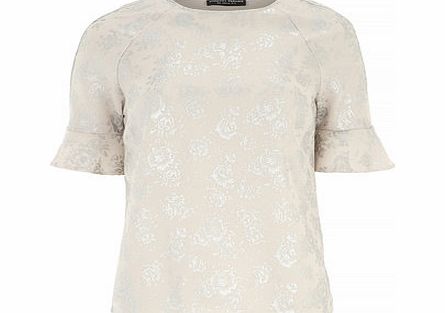 Bhs Ivory Foil Frill Sleeve Top, pink 19129800528