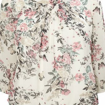 Bhs Ivory Petite Floral Butterfly Print Blouse,