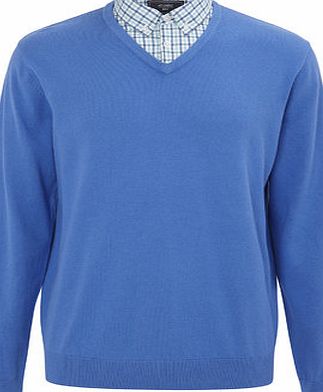 Bhs Mens Blue Checked Mock Shirt Jumper, MID BLUE