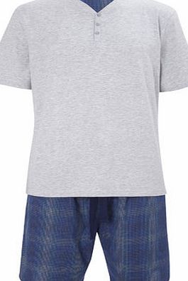 Bhs Mens Blue Checked Woven Cotton Pyjamas, Grey