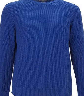 Bhs Mens Blue Cotton Textured Knit Crew Neck Jumper,