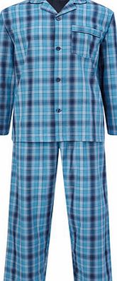 Bhs Mens Blue Easy Care Block Checked Pyjamas, Blue