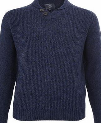 Bhs Mens Blue Twist Shawl Neck Jumper, MID BLUE