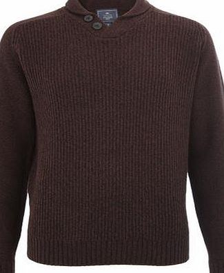 Bhs Mens Burgundy Twist Shawl Neck Jumper, BURGUNDY