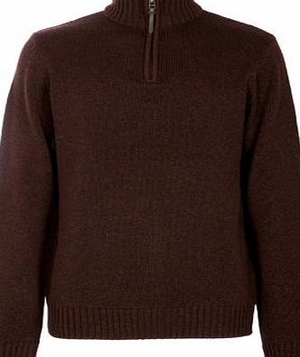 Bhs Mens Burgundy Twist Zip Neck Jumper, BURGUNDY