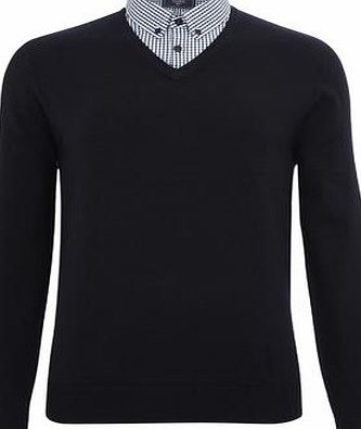 Bhs Mens Dark Navy Mock Shirt Jumper, NAVY BR53D02HNVY