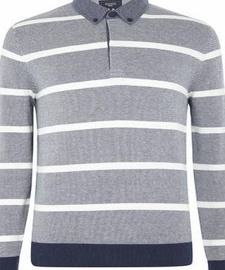 Bhs Mens Ecru Chambray Collar Birdseye Stripe Rugby