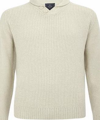 Bhs Mens Ecru Twist Shawl Neck Jumper, ECRU MARL