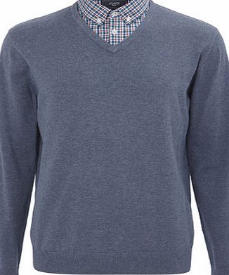 Bhs Mens Grey Checked Mock Shirt Jumper, GREY MARL