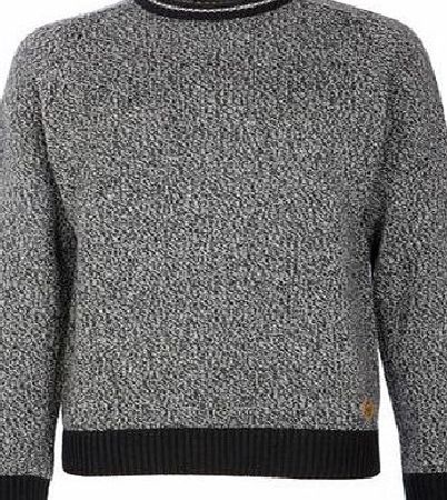 Bhs Mens Grey Twist Crew Neck Jumper, BLACK/GREY