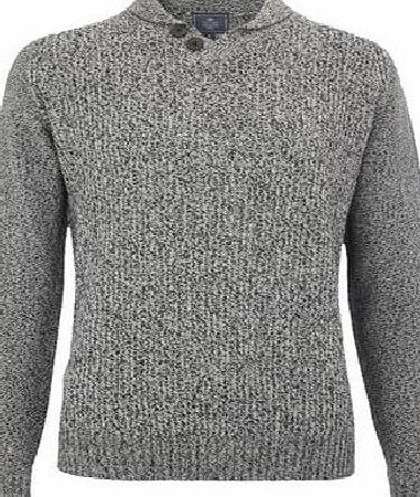 Bhs Mens Grey Twist Shawl Neck Jumper, MID GREY