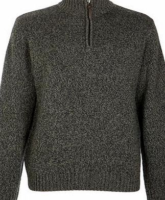 Bhs Mens Grey Twist Zip Neck Jumper, CHARCOAL