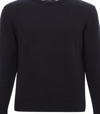 Bhs Mens Navy Cotton Crew Neck Jumper, Blue