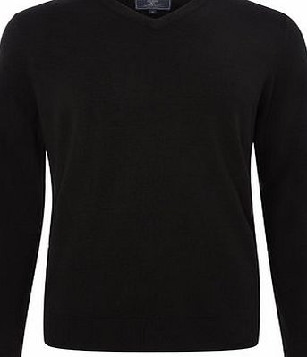 Bhs Mens Supersoft Black V-Neck Jumper, BLACK