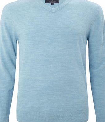 Bhs Mens Supersoft Blue Green V Neck Jumper,