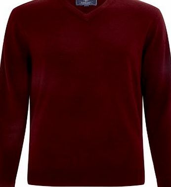 Bhs Mens Supersoft Burgundy V-Neck Jumper, BURGUNDY