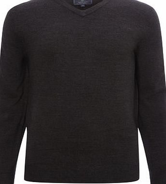 Bhs Mens Supersoft Charcoal V-Neck Jumper, CHARCOAL