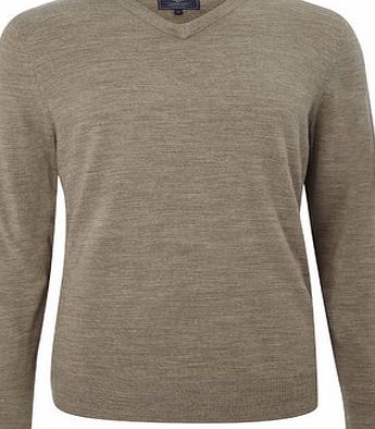 Bhs Mens Supersoft Dark Stone V-Neck Jumper, STONE