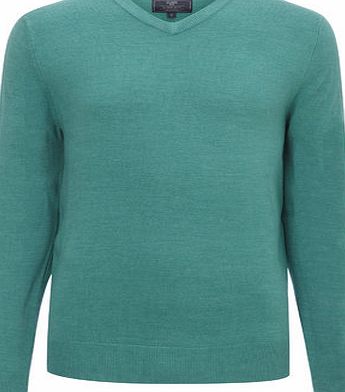 Bhs Mens Supersoft Green Marl V Neck Jumper, GREEN