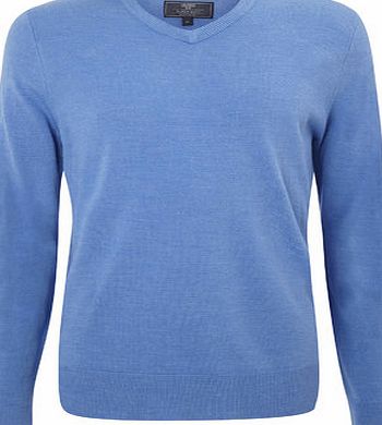Bhs Mens Supersoft Harbour Blue V Neck Jumper, MID
