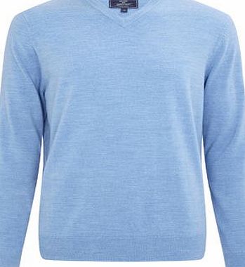 Bhs Mens Supersoft Light Blue V-Neck Jumper, BLUE