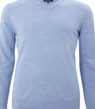 Bhs Mens Supersoft Light Blue V Neck Jumper, LT BLUE