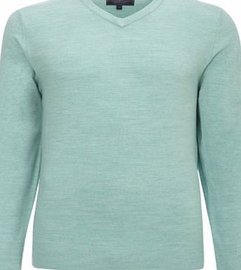 Bhs Mens Supersoft Light Green V Neck Jumper, GREEN
